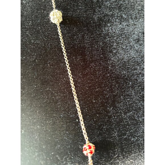 Long Sterling Silver Rolo Necklace Red & Clear Rhinestone Stations Layer or Long - Picture 7 of 7